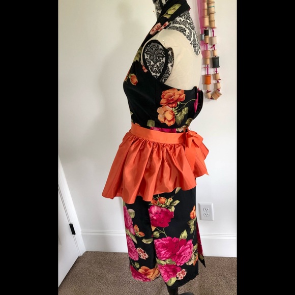 VTG 90's/50's Black bright lg. floral halter dress & Peplum apron size 4 petite - Picture 13 of 17